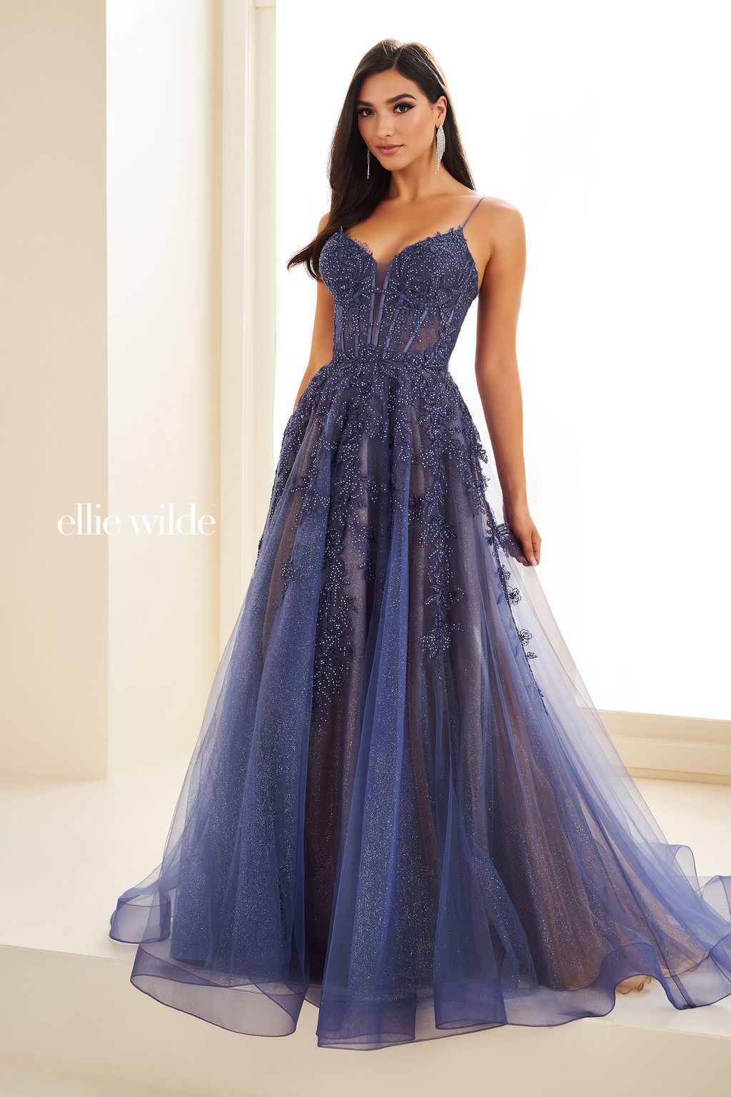 Ellie Wilde EW34036 Long Ball Gown Applique Prom Dress The Dress Outlet Ellie Wilde EW34036 Long Ball Gown Applique Prom Dress The Dress Outlet