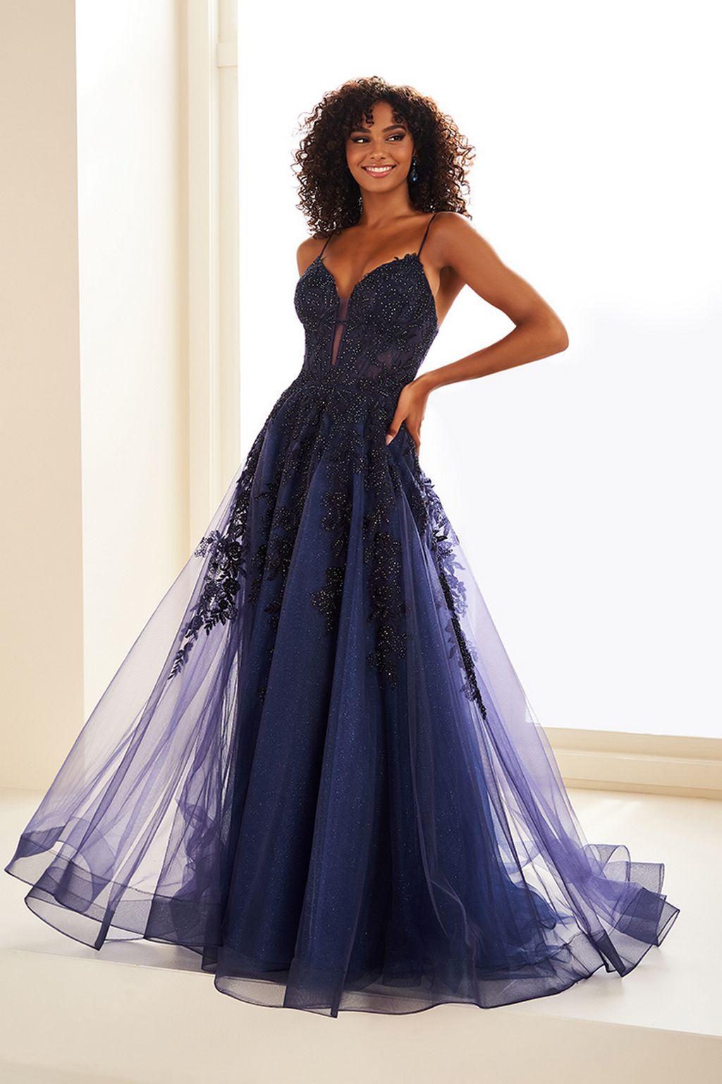 Ellie Wilde EW34036 Long Ball Gown Applique Prom Dress - Dusk/Champagne Gold / 16 Ellie Wilde EW34036 Long Ball Gown Applique Prom Dress - Dusk/Champagne Gold / 16