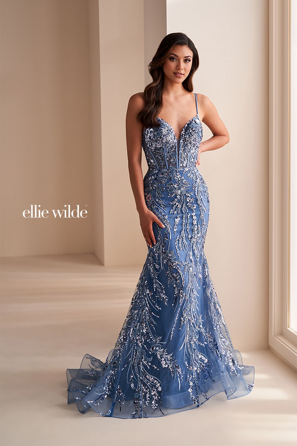 Ellie Wilde EW35039 Fitted Formal Glitter Prom Long Gown
