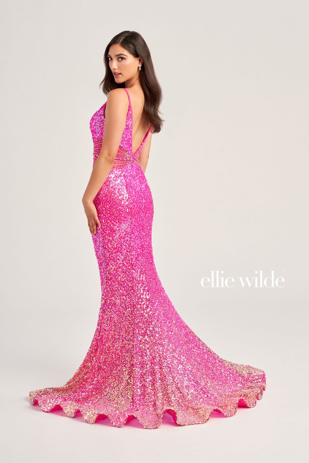 Ellie Wilde EW35044 Beaded Long Formal Fitted Sequin Prom Dress