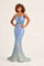 Prom Dresses Beaded Long Formal Fitted Sequin Prom Dress Ocean Blue