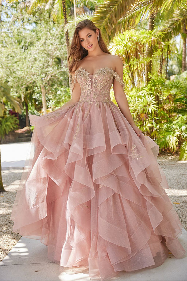 Prom Dresses Prom Long Ball Gown Layered Glitter Formal Dress Dusty Rose/Gold
