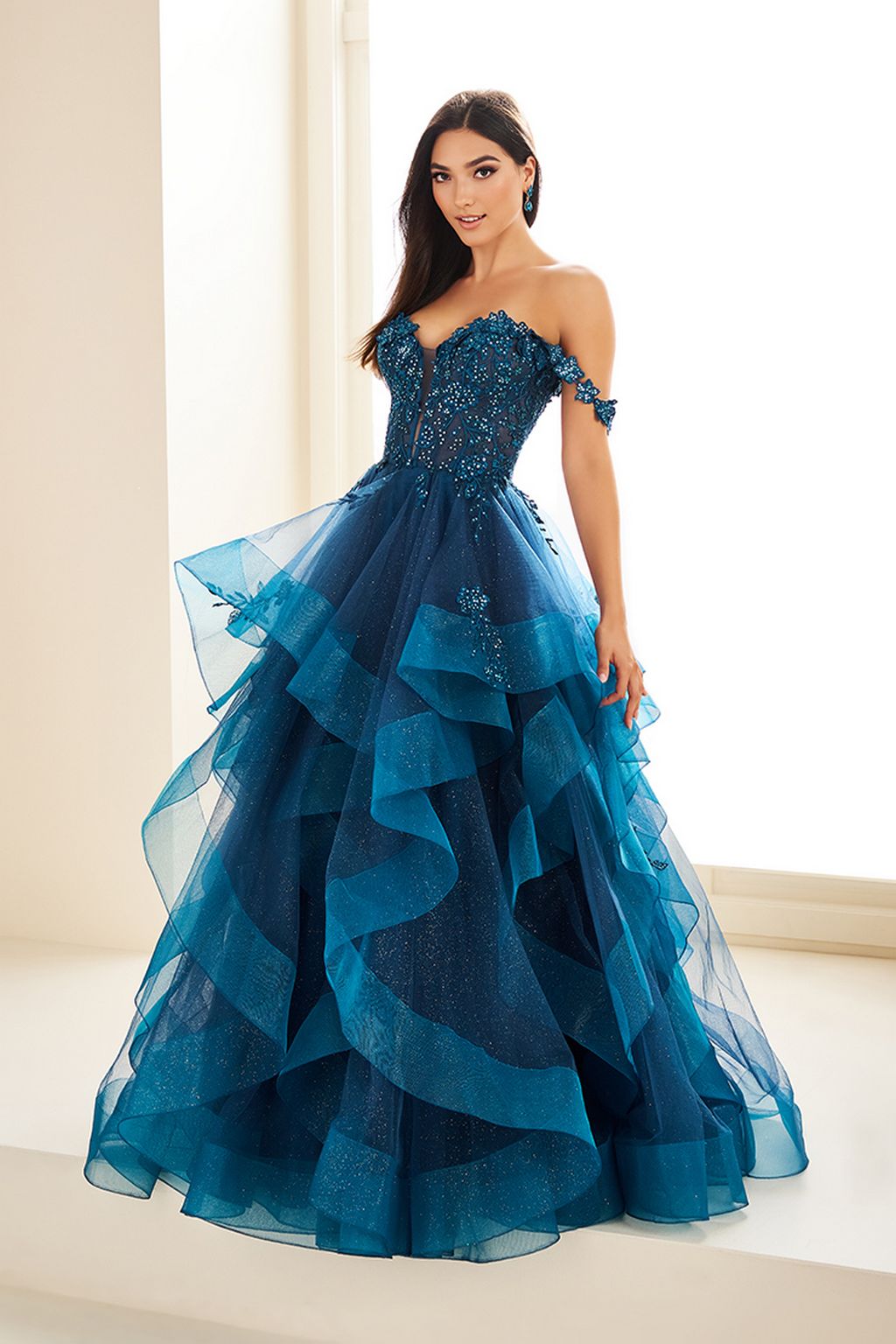 Ellie Wilde EW35084 Glitter Long Ball Gown Prom Dress - Royal Blue / 24 Ellie Wilde EW35084 Glitter Long Ball Gown Prom Dress - Royal Blue / 24