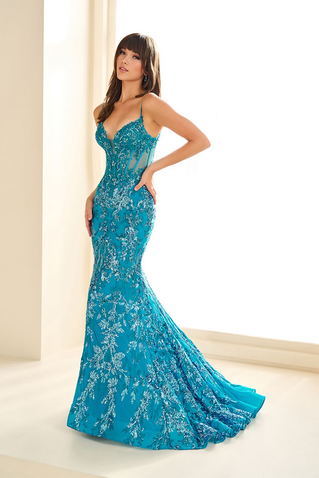 Prom Dresses Prom Formal Lace Long Mermaid Evening Dress Cerulean Blue
