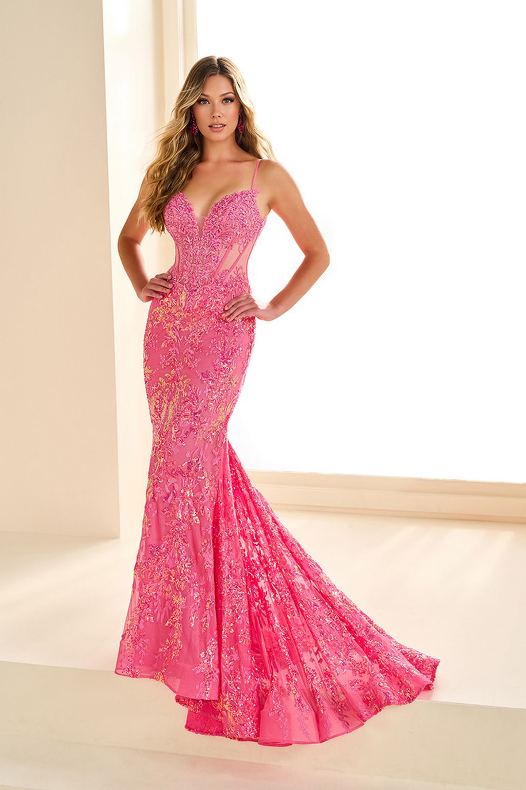 Prom Dresses Prom Formal Lace Long Mermaid Evening Dress Hot Pink