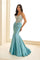 Prom Dresses Long Formal Lace Mermaid Prom Dress SeaGlass/Silver