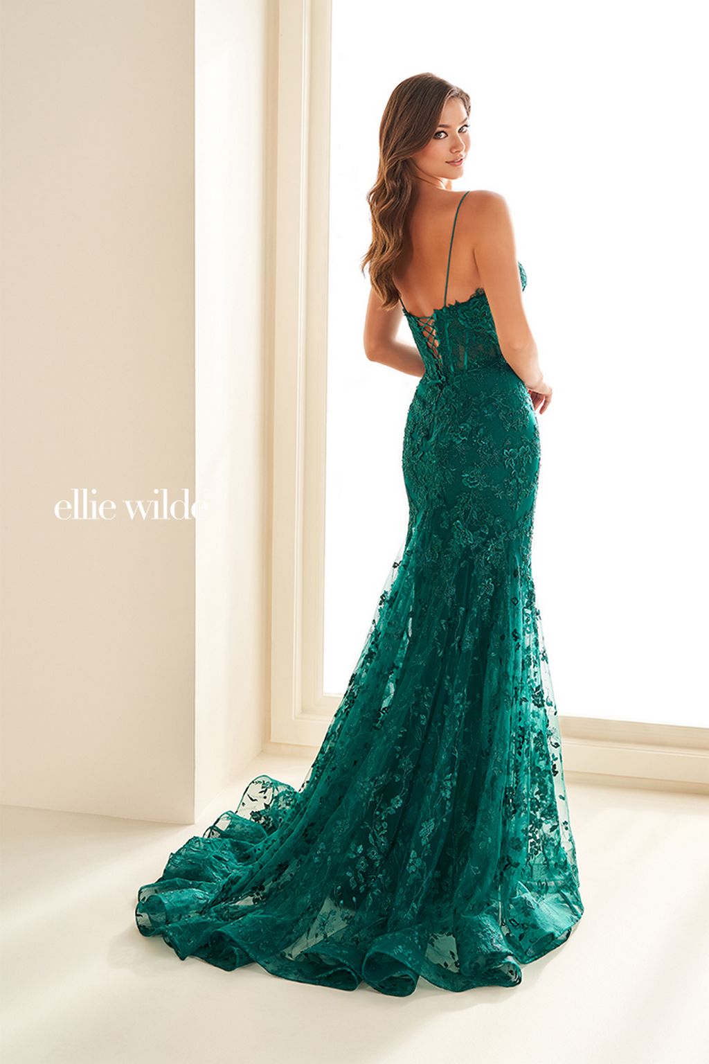 Ellie Wilde EW36008 Long Glitter Lace Formal Prom Dress