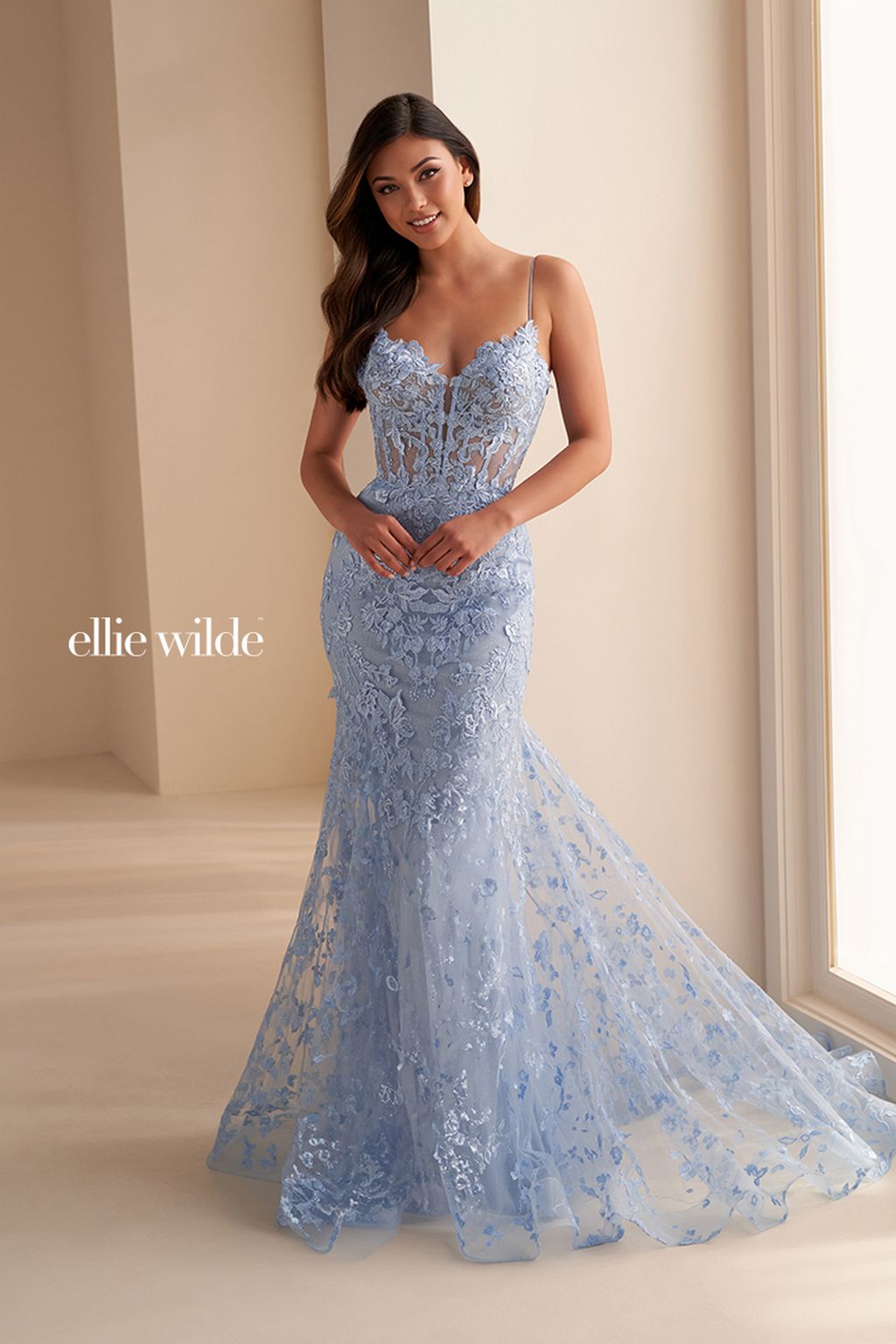 Ellie Wilde Light Blue Glitter Prom Dress Ellie Wilde EW36008 Corset Bodice Gown With Lace-Up Back Royal Blue Ellie Wilde Light Blue Glitter Prom Dress Ellie Wilde EW36008 Corset Bodice Gown With Lace-Up Back Royal Blue