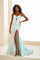 Prom Dresses Beaded Long Slit Formal Prom Dress Aqua