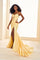 Prom Dresses Beaded Long Slit Formal Prom Dress Light Yellow