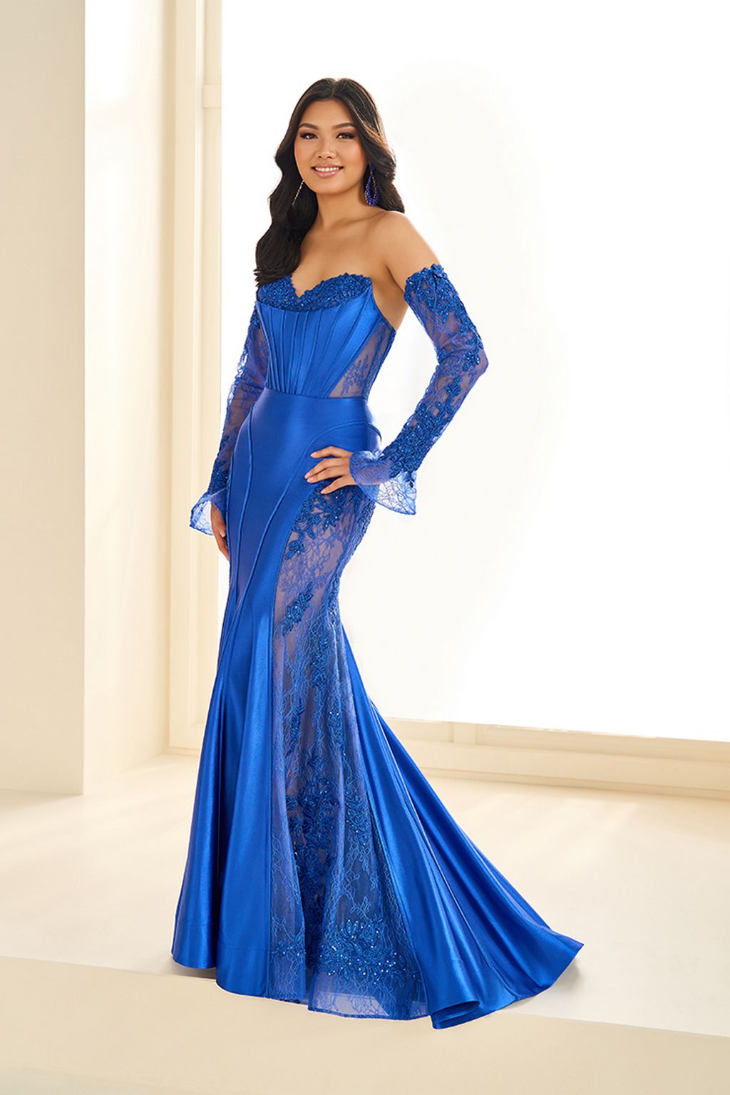 Ellie Wilde EW36010 Sequin Long Lace Formal Mermaid Prom Dress