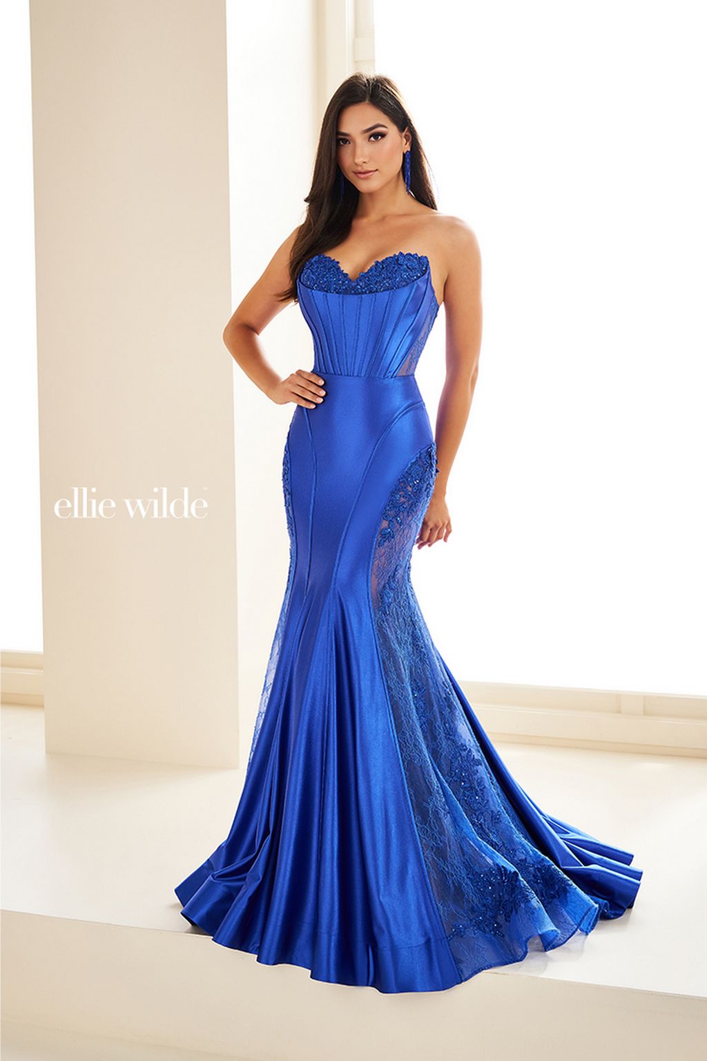 Ellie Wilde EW36010 Sequin Long Lace Formal Mermaid Prom Dress