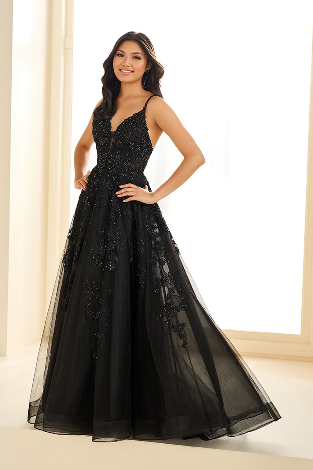 fitted lace wedding dress Ball Gown Lace Long Sleeves Prom Dress Black Quinceanera Dresses MP93 –  MyGirlProm.com main image 1