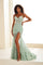 Prom Dresses Long Slit Glitter Lace Formal Fit Prom Dress Sage