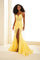 Prom Dresses Long Slit Glitter Lace Formal Fit Prom Dress Yellow