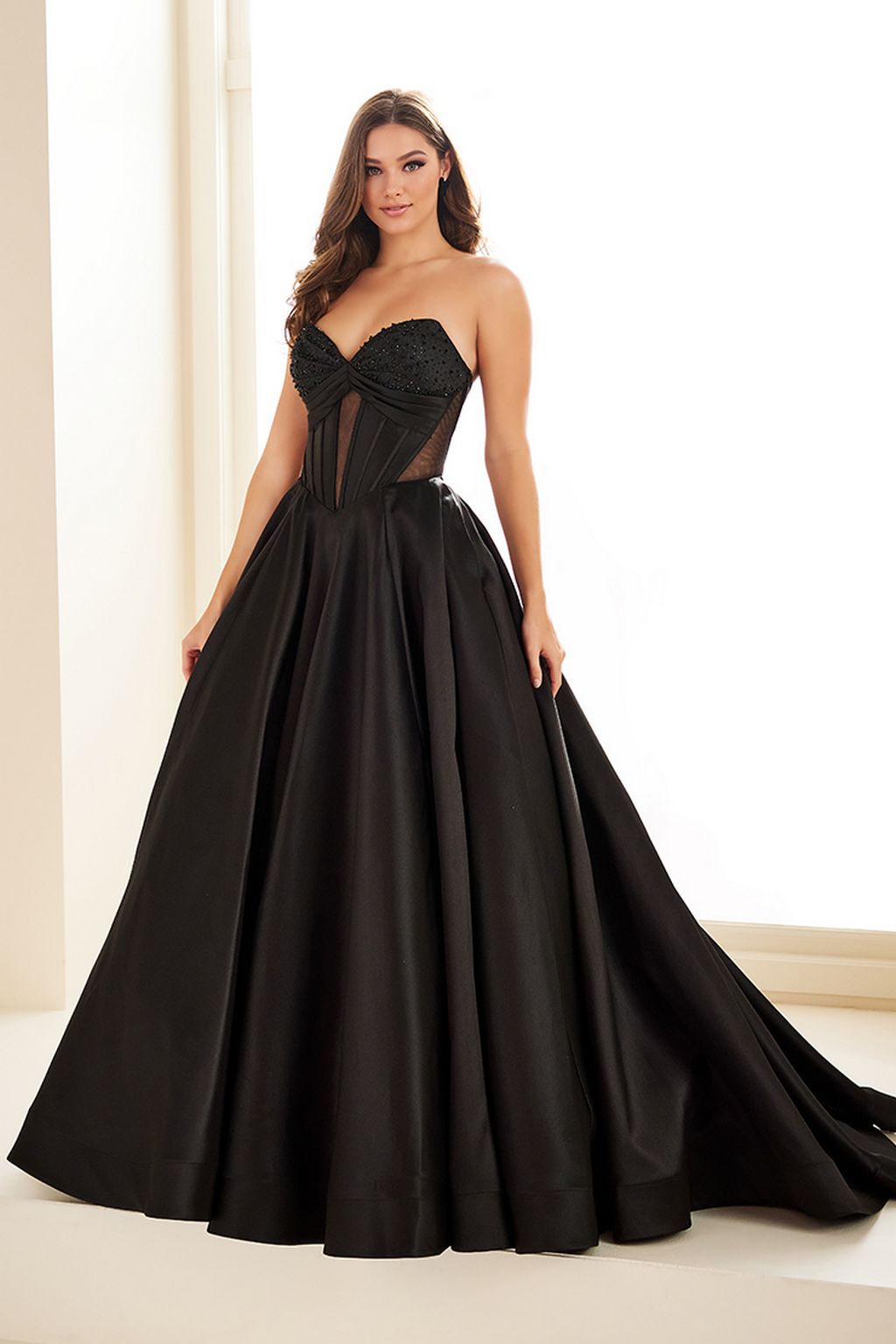 open lace back dress Ellie Wilde EW36025 Long Prom Dress Blue Hydrangea / 16