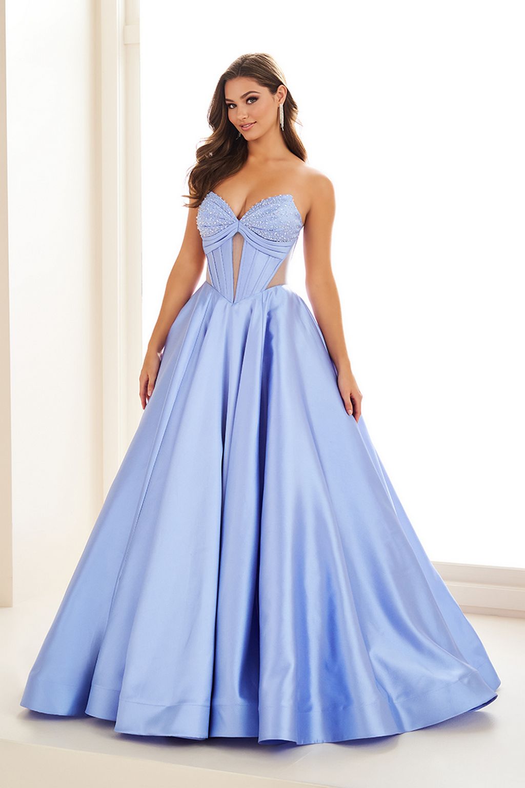 Ellie Wilde EW36025 Ball Gown Beaded Sequin Long Formal Prom Dress - Blue Hydrangea / 16 Ellie Wilde EW36025 Ball Gown Beaded Sequin Long Formal Prom Dress - Blue Hydrangea / 16