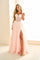 Prom Dresses Long High Slit A Line Ruffle Formal Prom Dress Blush