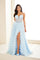 Prom Dresses Long High Slit A Line Ruffle Formal Prom Dress Ice Blue