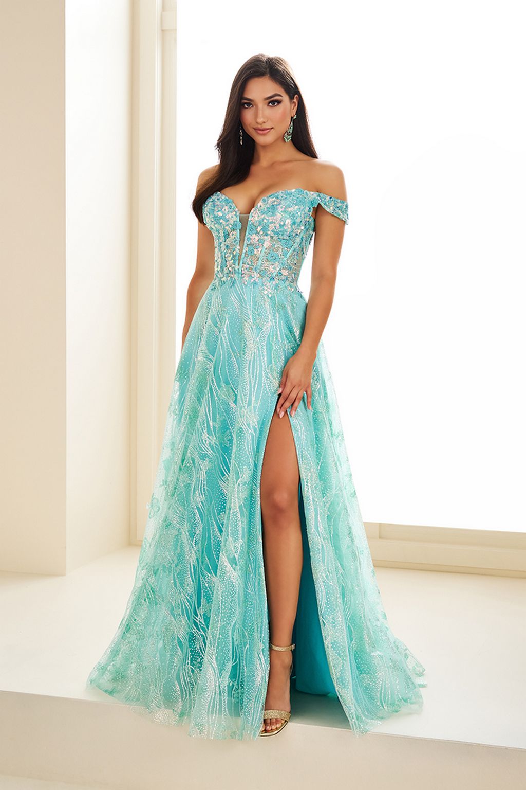 Prom Dresses A Line Sequin Gown Formal Prom Dress Carribean Mist