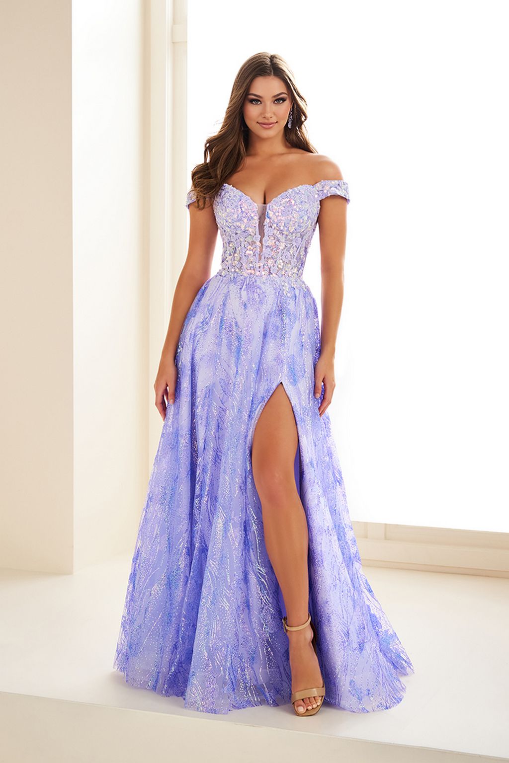 Ellie Wilde EW36039 A Line Sequin Gown Formal Prom Dress