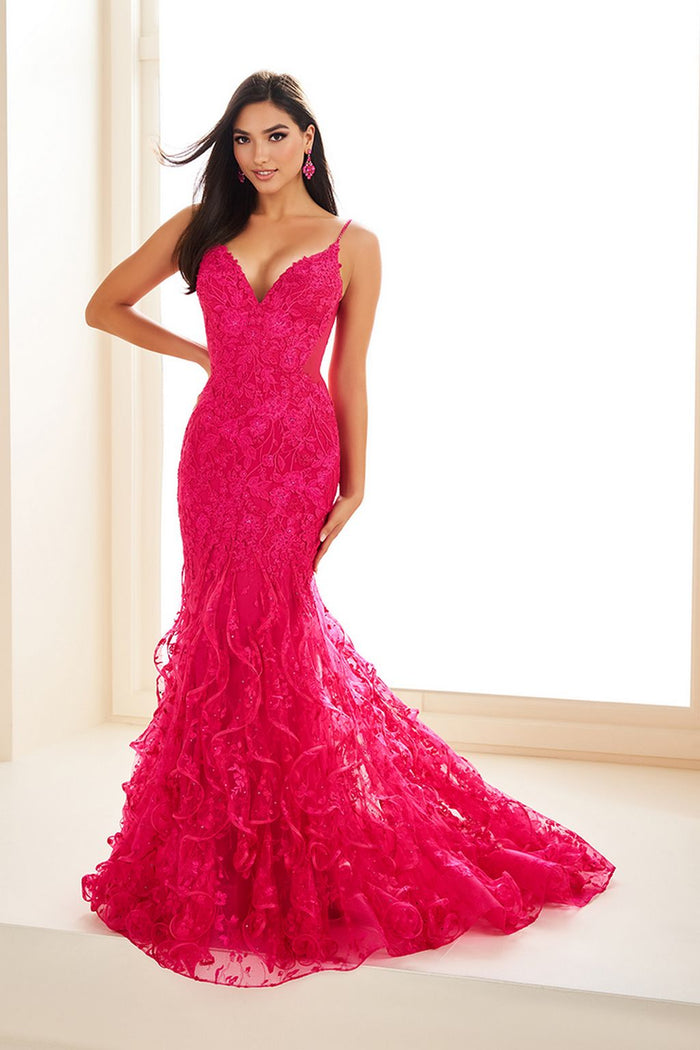 Prom Dresses Long Formal Ruffle Mermaid Lace Prom Dress Fuchsia