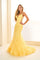 Prom Dresses Long Formal Ruffle Mermaid Lace Prom Dress Light Yellow
