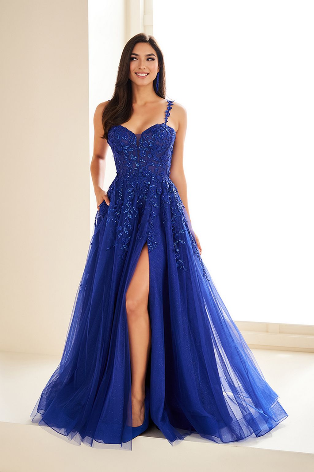 Ellie Wilde EW36046 A Line Formal Long Sequin Prom Dress
