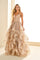 Prom Dresses Ruffle Long Ball Gown Lace Formal Prom Dress Gold