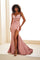 Prom Dresses Long Mermaid Beaded Slit Evening Formal Prom Dress Rose Gold