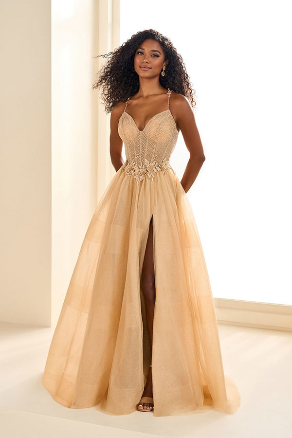 Ellie Wilde EW36058 A Line Slit Long Side Pocket Glitter Prom Dress