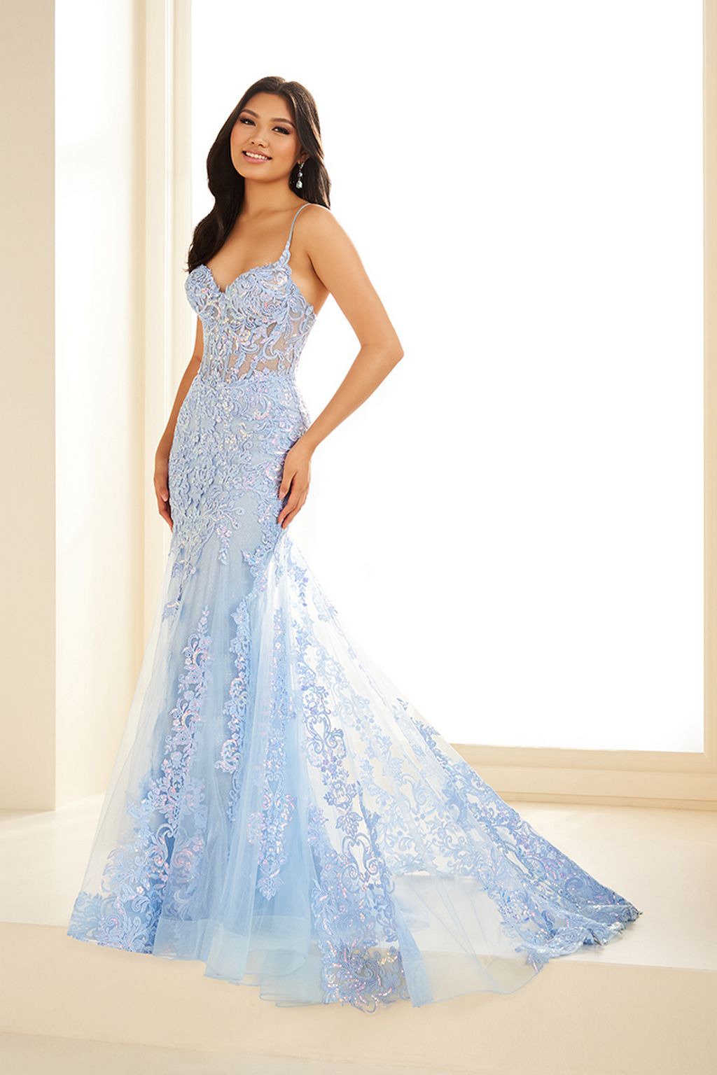 Prom Dresses Long Formal Gown Glitter Sequin Mermaid Prom Dress Light Blue