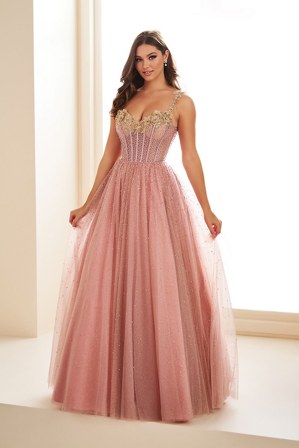 Prom Dresses Long Prom Ball Gown Formal Evening Dress Dusty Rose/Gold