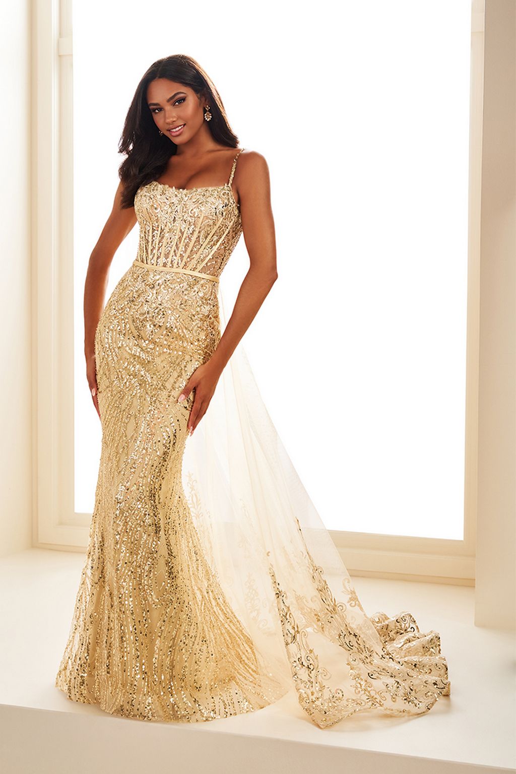 Ellie Wilde EW36075 Long Formal Embroidered Sequin Prom Dress