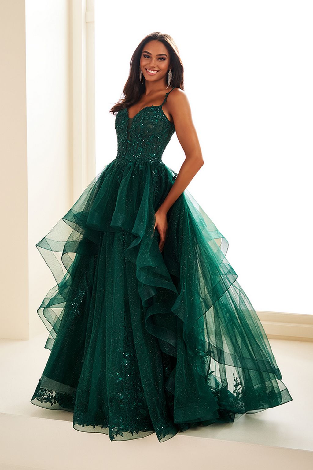 Ellie Wilde EW36081 A Line Gown Long Ruffle Formal Prom Dress