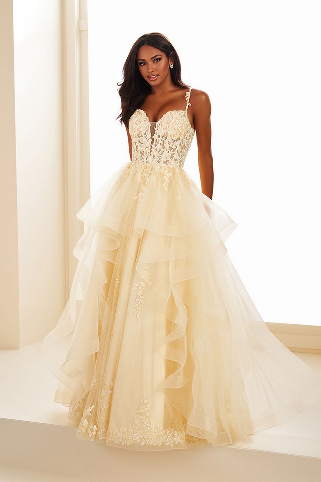 Ellie Wilde EW36081 A Line Gown Long Ruffle Formal Prom Dress