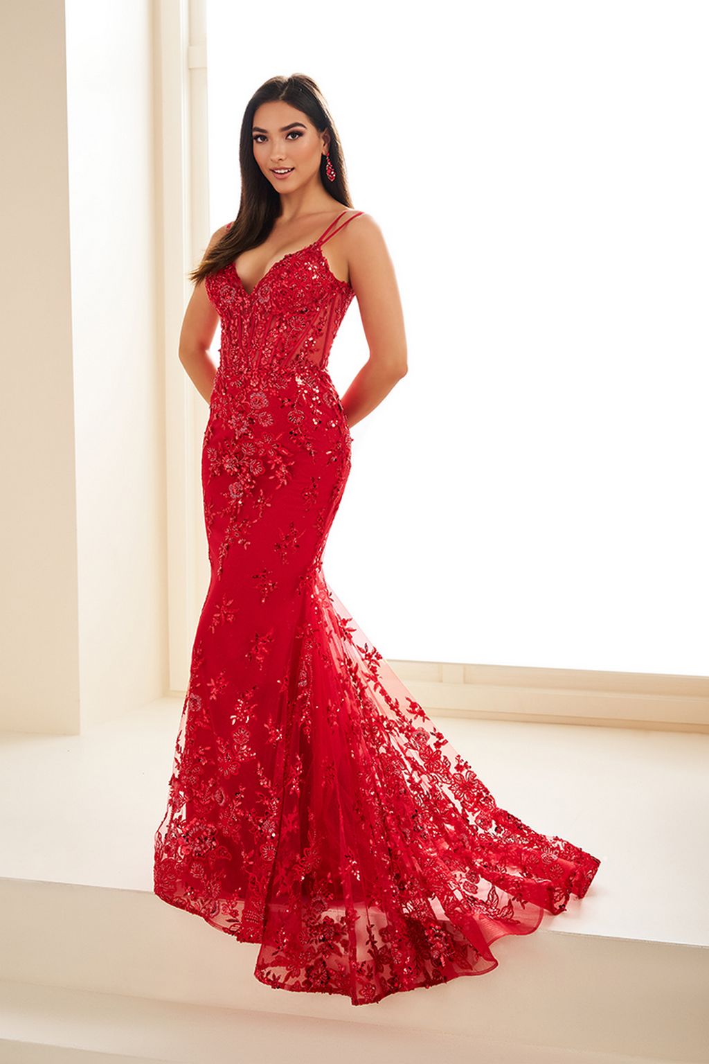 Prom Dresses Sequin Prom Beaded Long Formal Evening Dress Red
