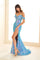 Prom Dresses Sequin Long Slit Gown Formal Mermaid Prom Dress Ocean Blue