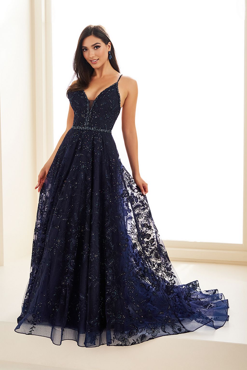 Ellie Wilde EW36088 Long Floral A Line Formal Prom Dress - Midnight / 6