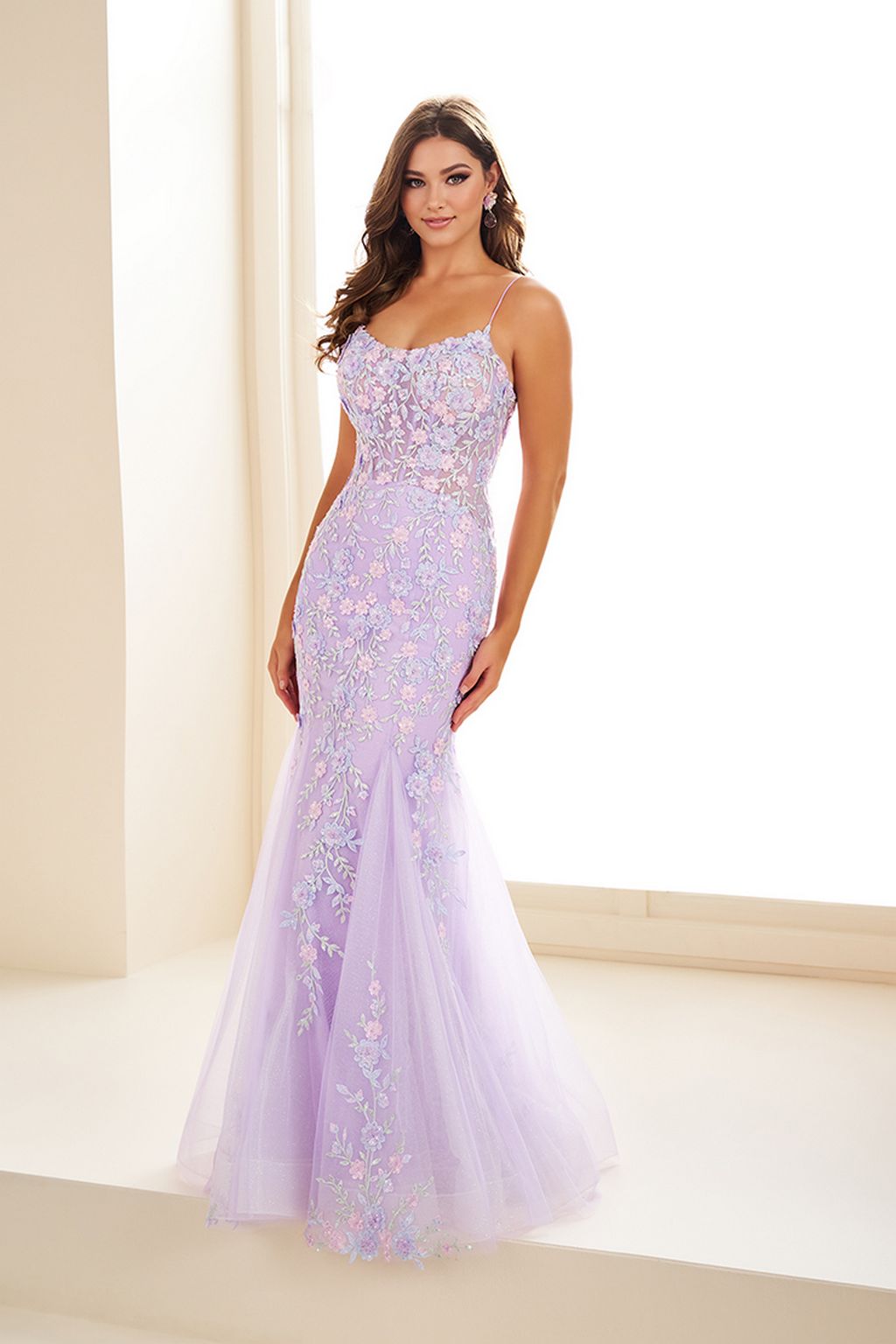 Prom Dresses Floral Sequin Long Formal Glitter Prom Dress Lilac/Mult