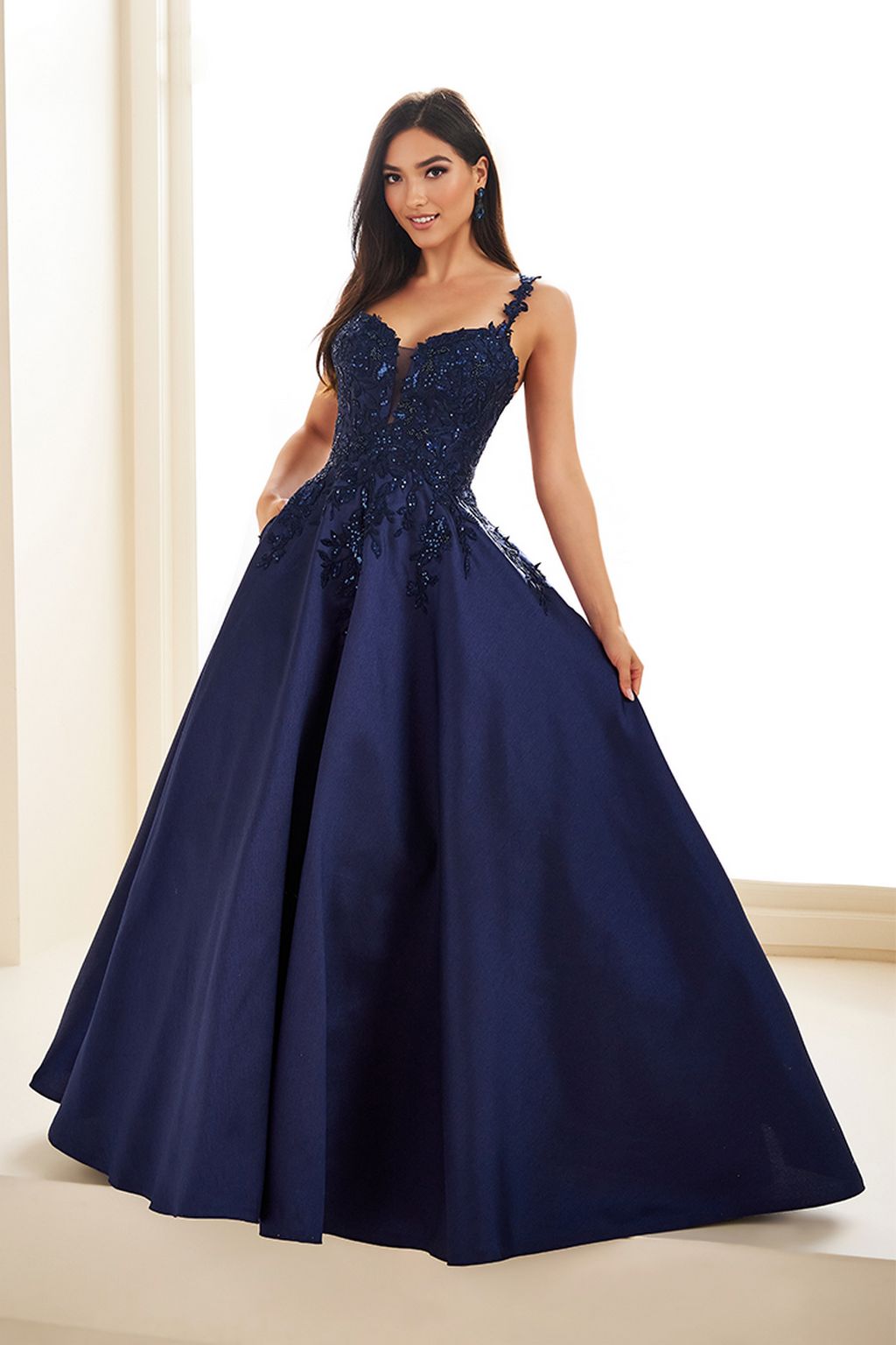 Prom Dresses Ball Gown Lace Long Formal Sequin Prom Dress Navy Blue