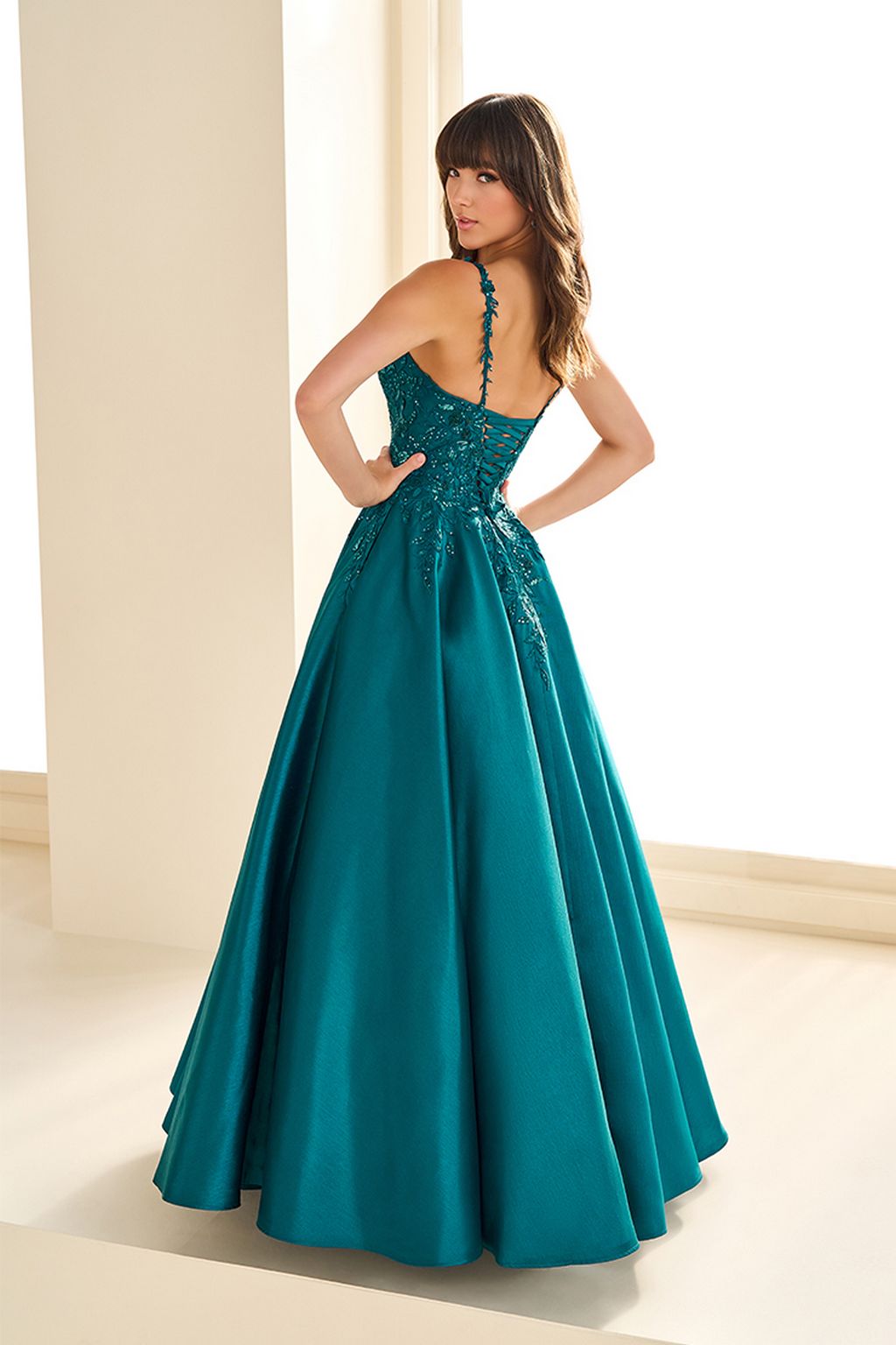 Teal Ellie Wilde EW36094 Ball Gown Lace Long Formal Sequin Prom Dress