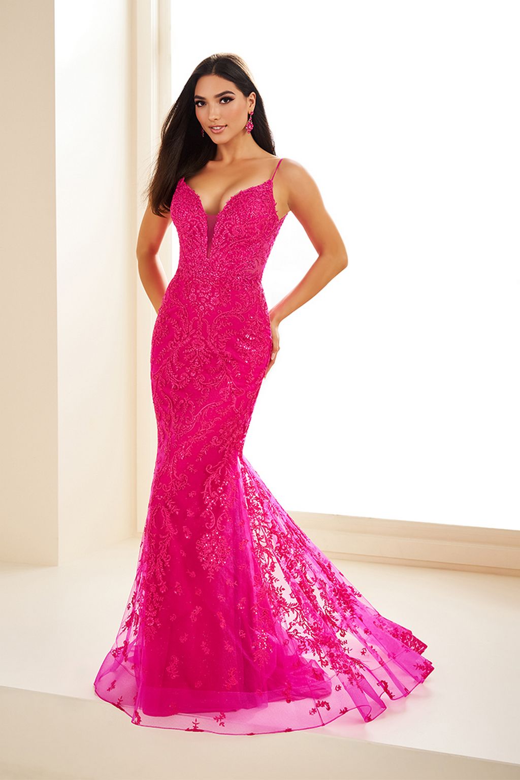 Prom Dresses Glitter Lace Long Mermaid Prom Formal Evening Dress  Magenta