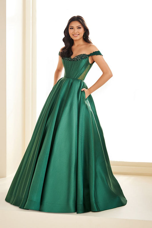 Prom Dresses Ball Gown Long Formal Beaded Prom Dress Emerald