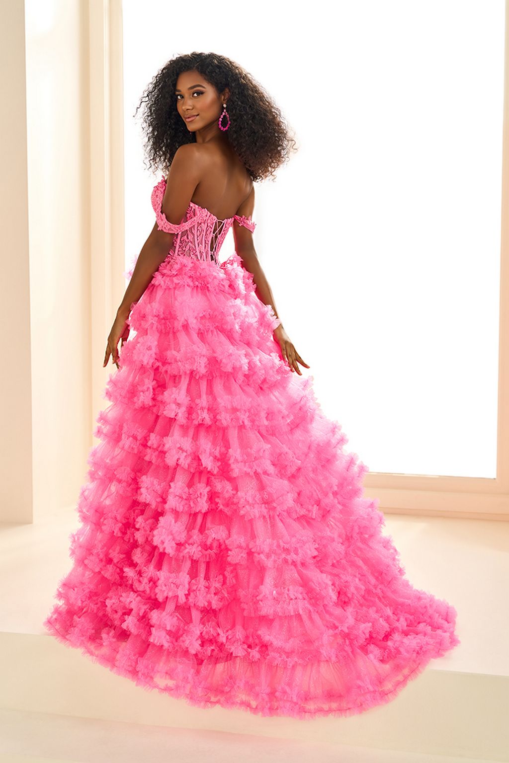 Prom Dresses Ball Gown Long Glitter Ruffle Formal Prom Dress Barbie Pink