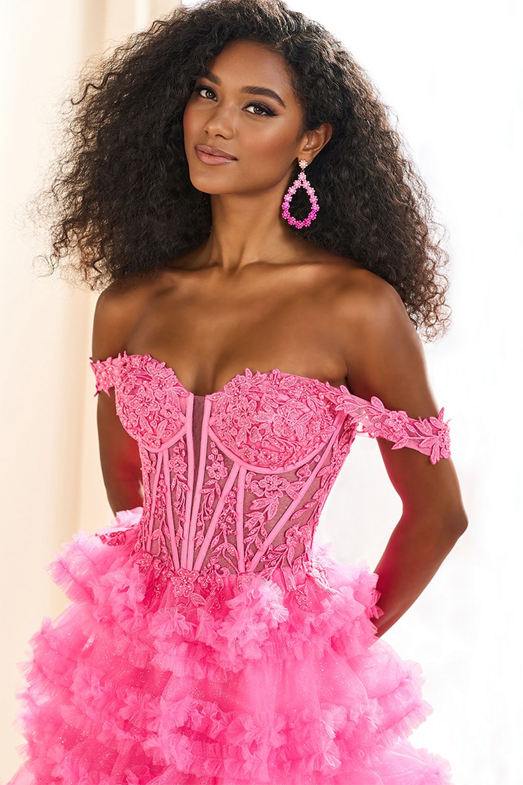 Prom Dresses Ball Gown Long Glitter Ruffle Formal Prom Dress Barbie Pink