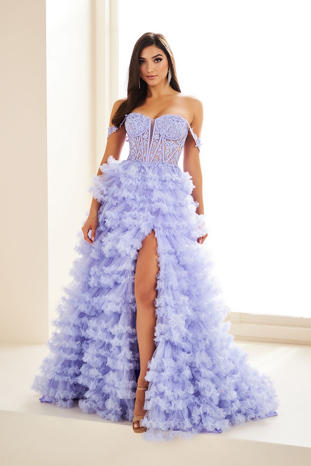 Prom Dresses Ball Gown Long Glitter Ruffle Formal Prom Dress Periwinkle