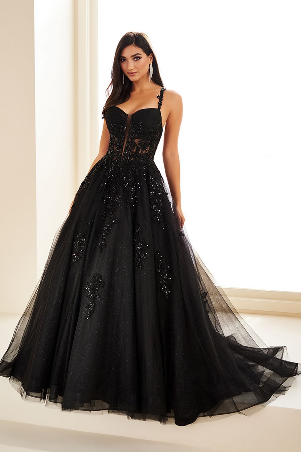 Prom Dresses Sequin Ball Gown Long Formal Evening Prom Dress Black