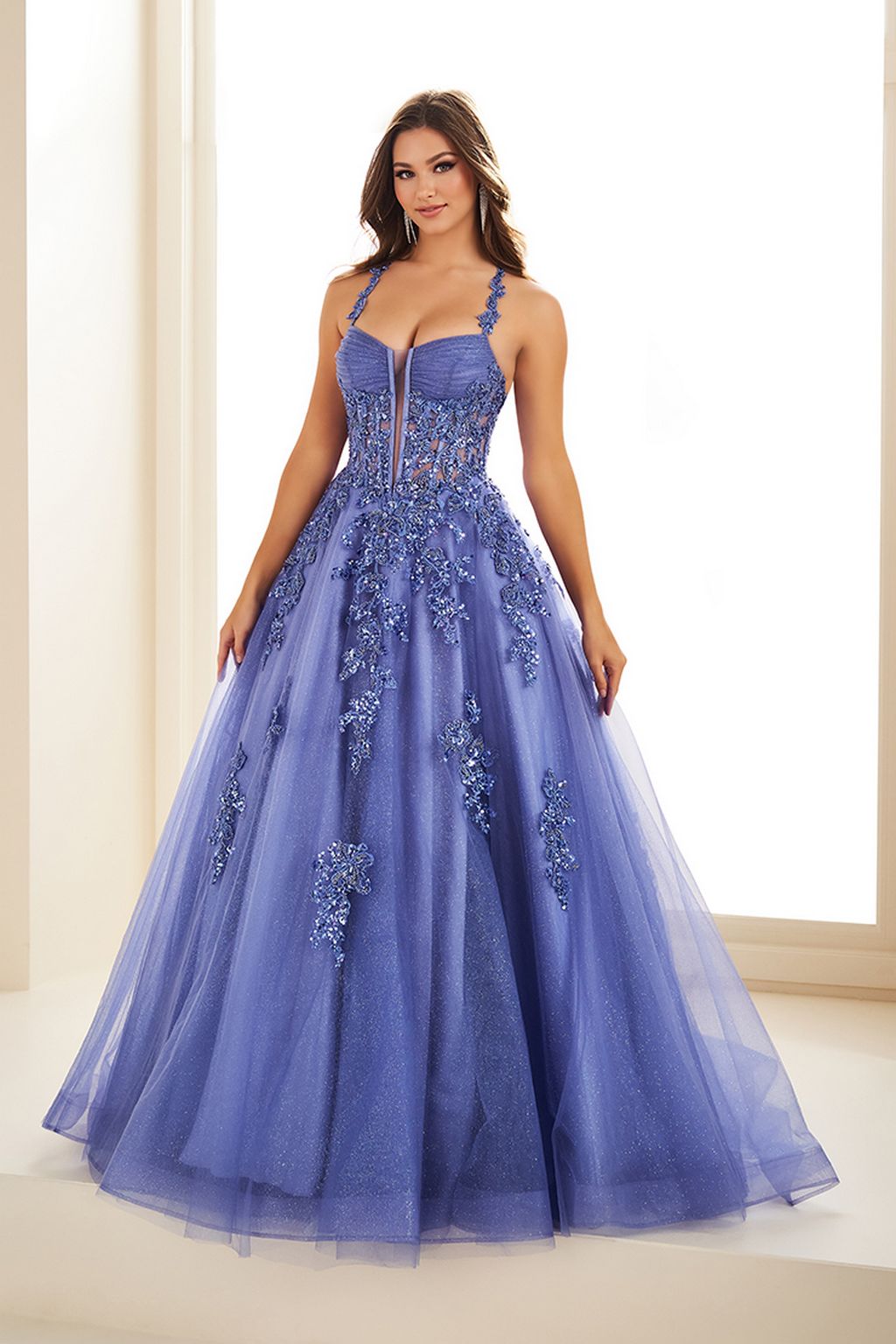 Prom Dresses Sequin Ball Gown Long Formal Evening Prom Dress Dark Periwinkle