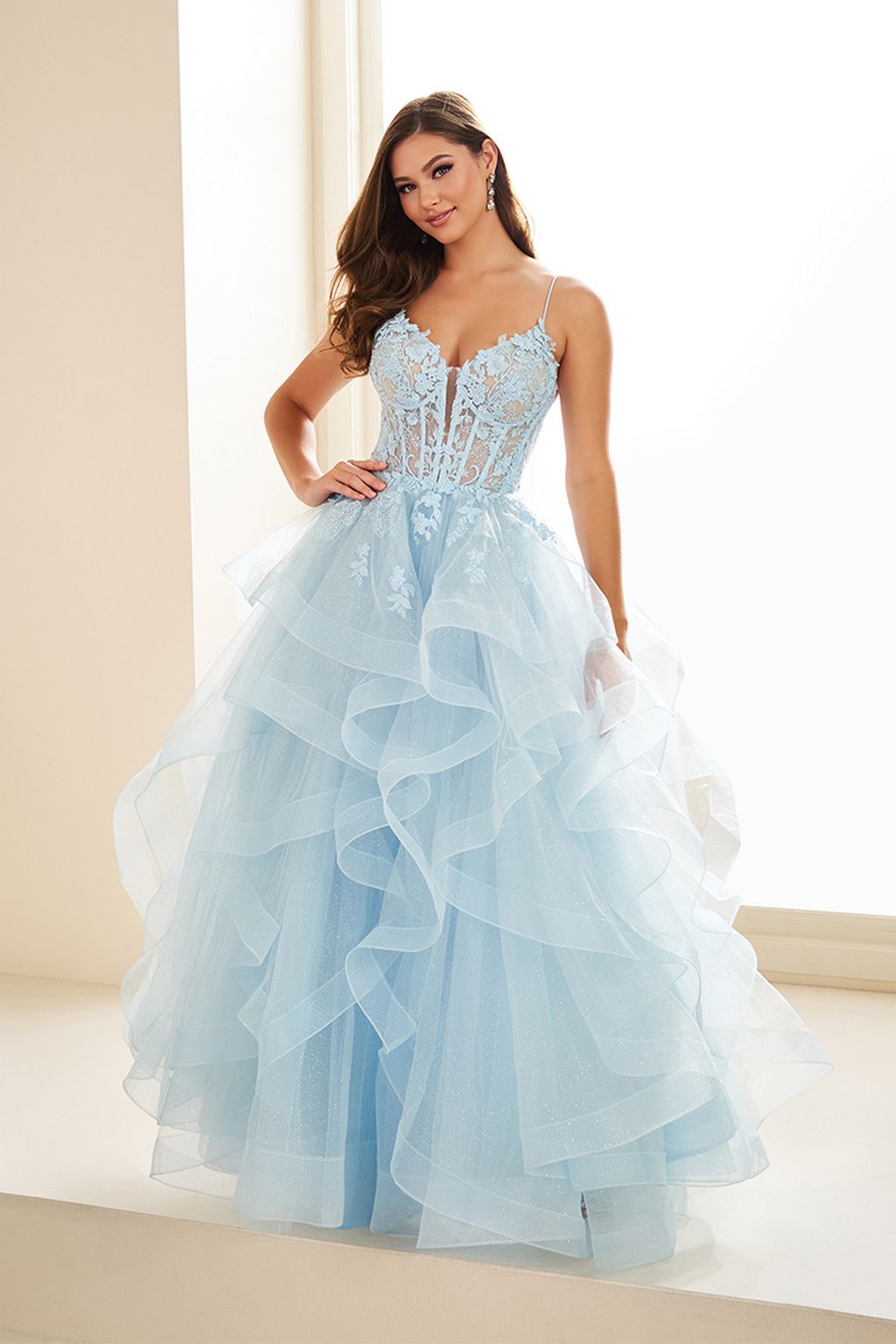 Prom Dresses Long Glitter Ball Gown Formal Prom Dress Light Blue